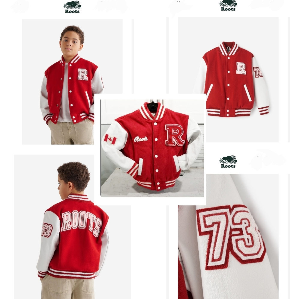 Authentic ROOTS 🦫 Kid's Vintage Varsity Jacket in iconic Red & White 🇨🇦